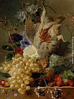 Grapes Strawberries Chestnuts an Apple and Spring Flowers by George Jacobus Johannes Van